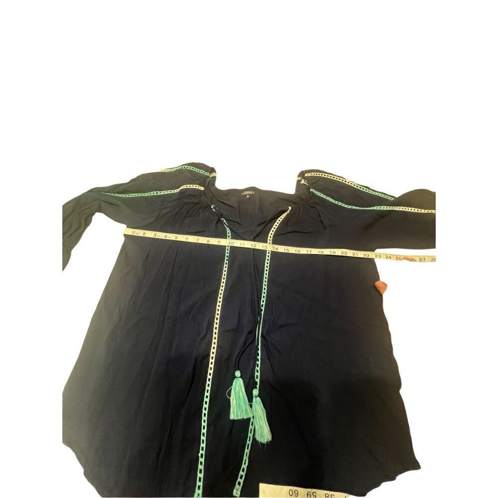 Hannah Navy Pullover tassel Blouse Sz L NWT - Picture 5 of 7